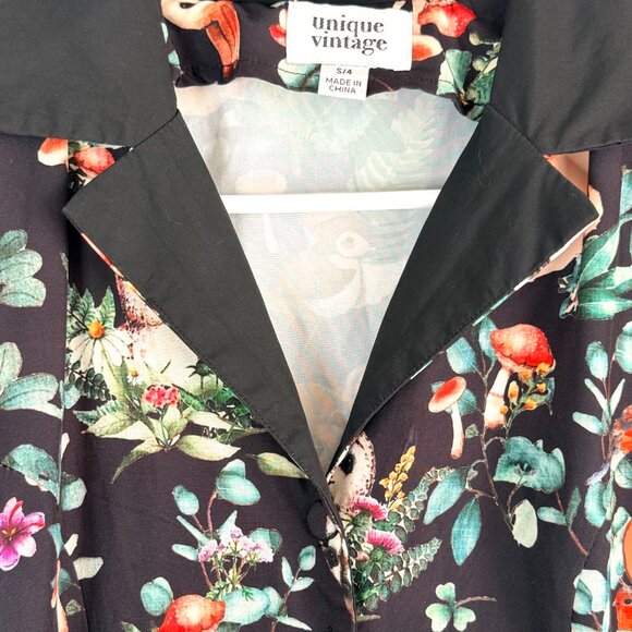 UNIQUE VINTAGE Woodland Creature Forest Fairy Swing Retro Collared Dress S - Picture 2 of 4